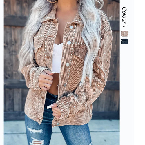 Damen Cordjacke mit Perlenverzierung EB