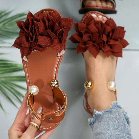 Damen komfortable Sandalen mit dekorativen Blumen-Applikationen EB