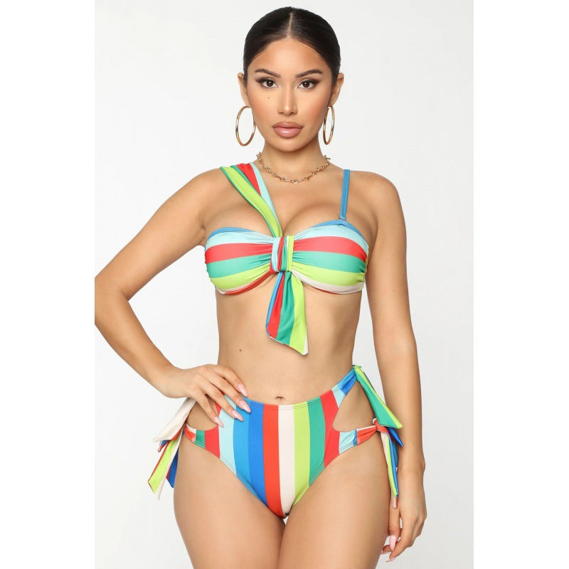 Damen Bikini-Set mit Hochgeschnittenem Design und Verspieltem Schleifenverschluss EB