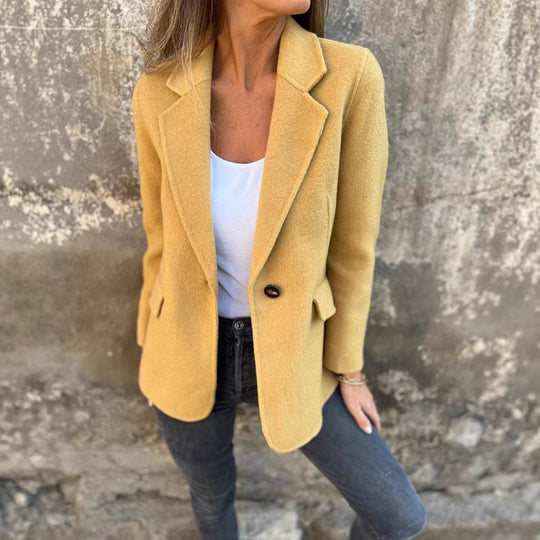 Damen taillierter Bouclé-Blazer mit fallendem Revers und Ein-Knopf-Detail EB