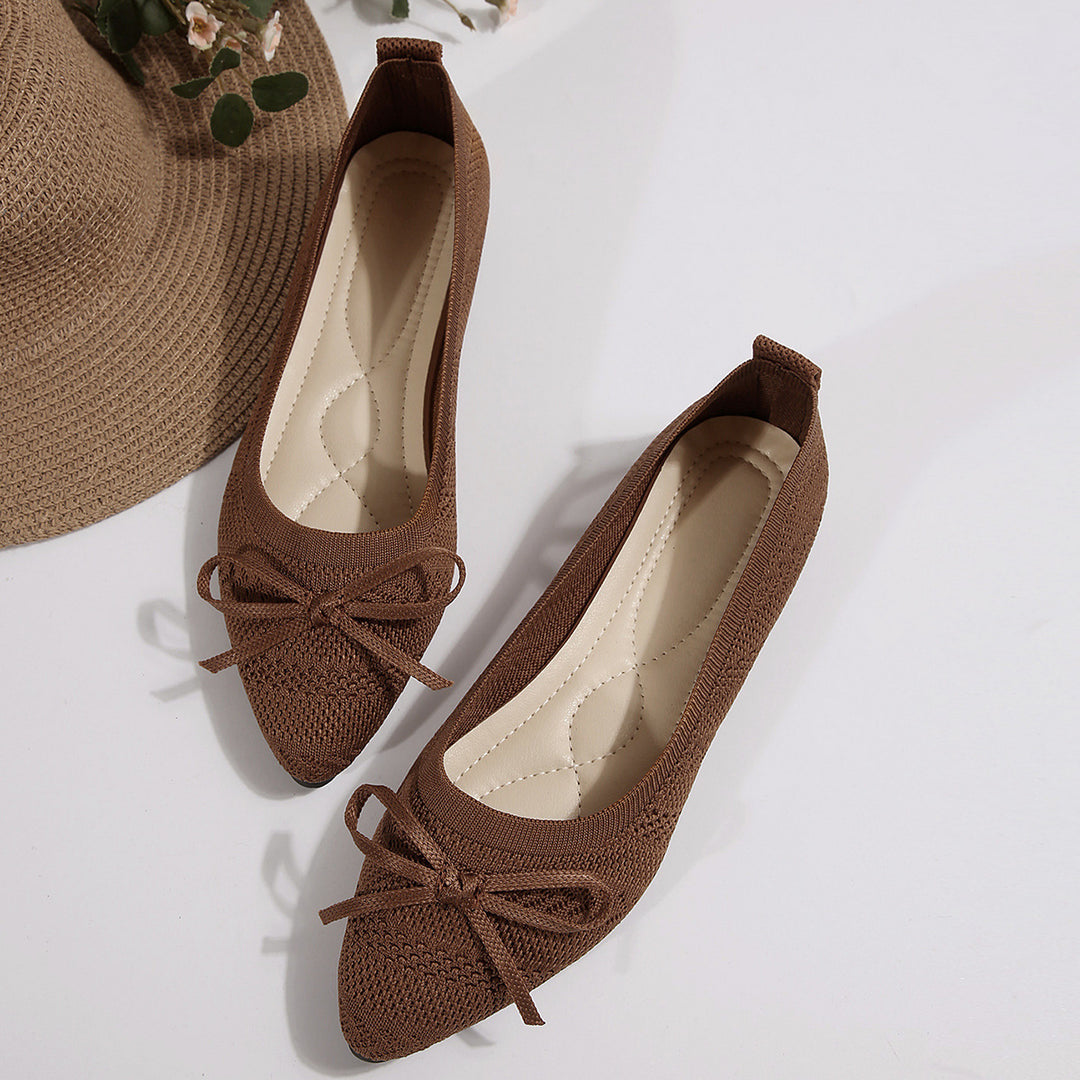 Damen elastische Ballerinas mit modischem Schleifenakzent EB