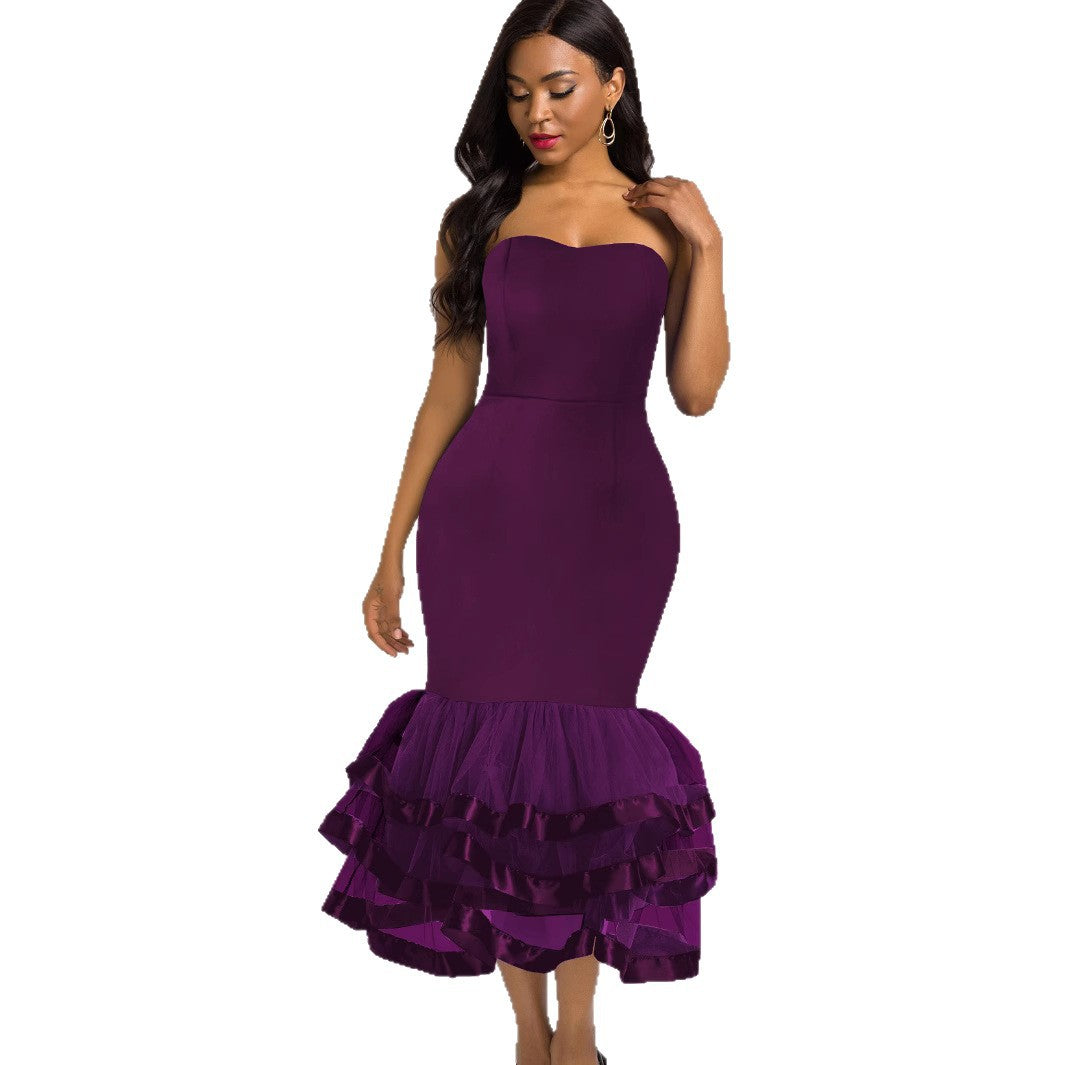 Damen Strapless Kleid mit voluminösem Rüschenrock EB
