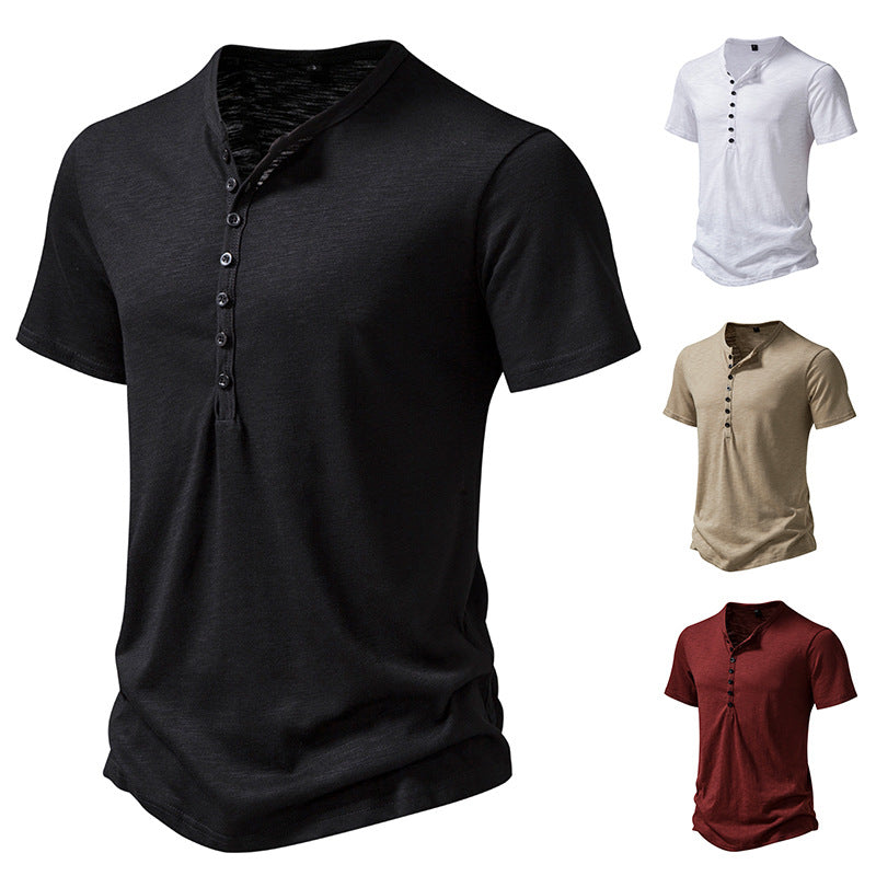 Herren Kurzarm Henley-Shirt mit dekorativer Knopfleiste EB