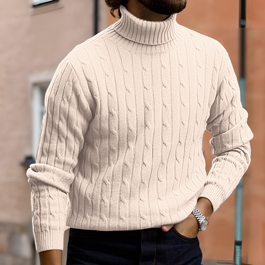 Herren nan gerippter Rollkragenpullover mit Zopfmuster und körpernaher Slim-Fit-Silhouette EB