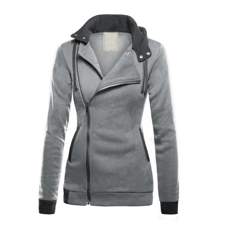 Damen sportliche Übergangsjacke mit asymmetrischem Reißverschluss und Kapuze EB