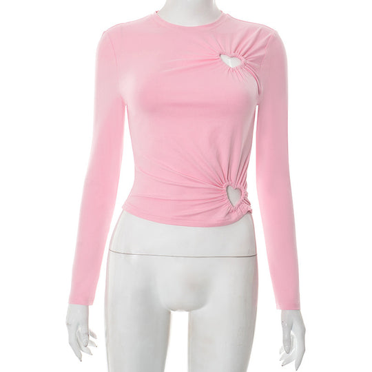 Damen Crop-Top mit herzförmigen Cut-outs und modischem Raffungselement EB