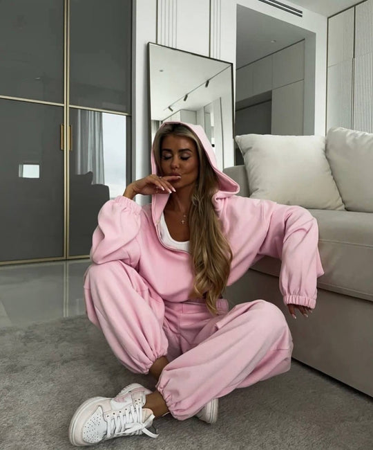 Damen Zip-Hoodie und Relax-Fit Jogginghose aus French-Terry mit elastischem Bund und Kängurutaschen Eichborn Berlin