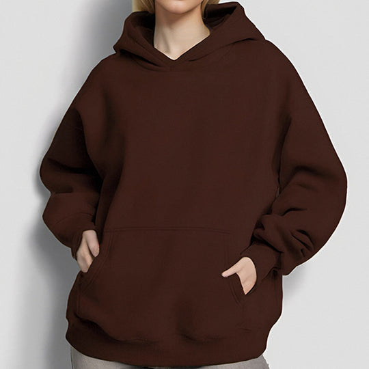 Damen nan extralanges Oversize Kapuzen-Sweatshirt mit Kängurutasche, weichem Fleece-Innenfutter und überschnittener Schulter EB