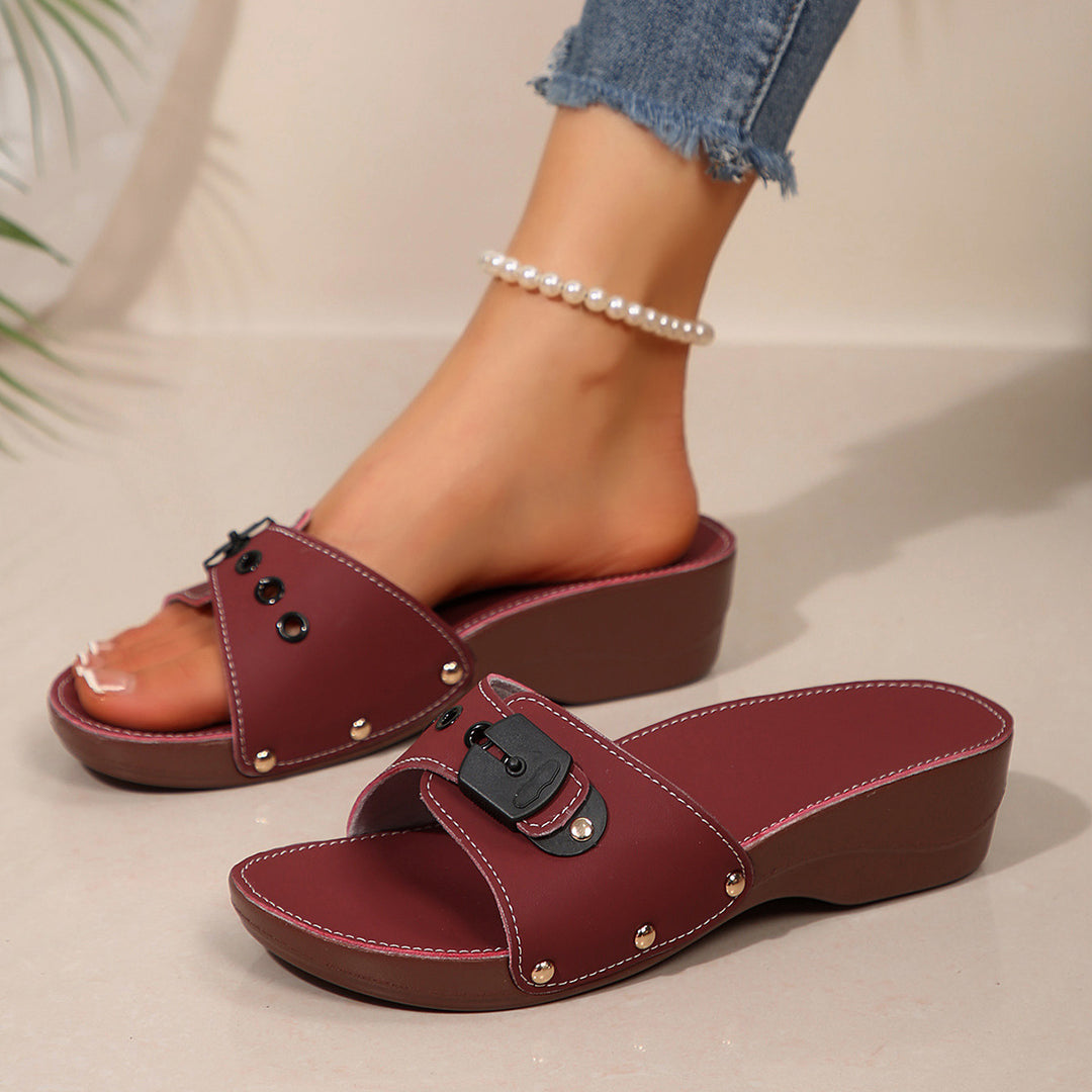 Damen Bequeme Pantoletten mit modischem Riemen und ergonomischer Sohle EB