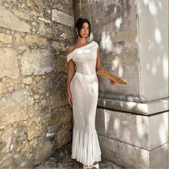 Damen Elegantes Maxikleid mit Off-Shoulder Design EB
