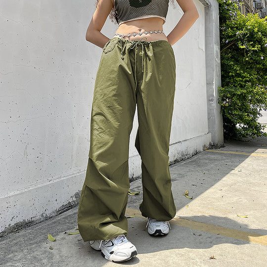 Damen Weite Sporthose mit elastischem Bund und stylischen Ketten-Details Heidi-Mode