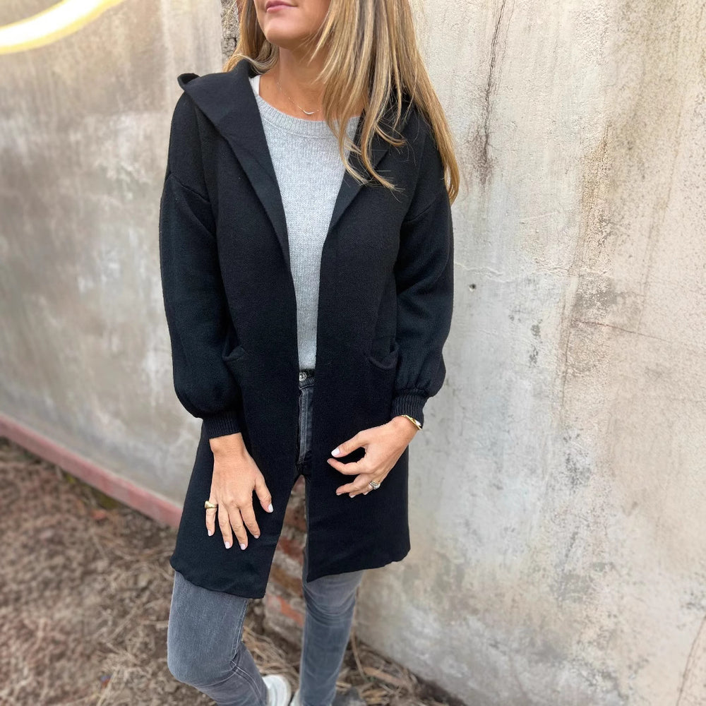 Damen Langärmlige Strickjacke mit Kapuze EB