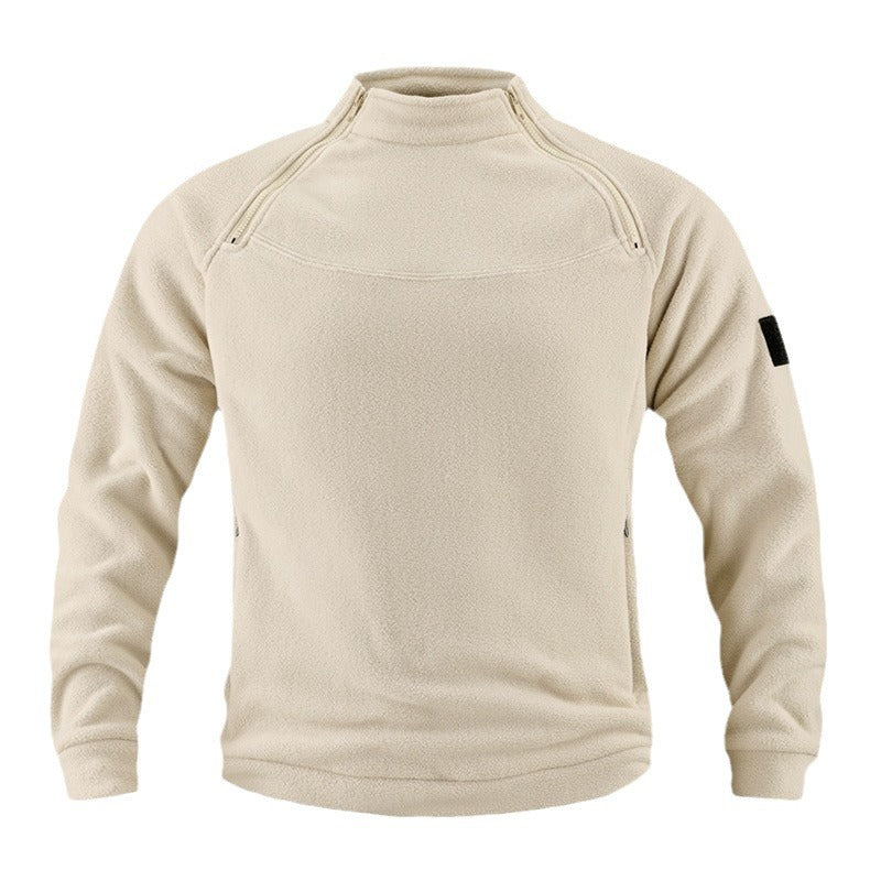 Herren taktischer Fleece-Pullover mit Schulterreißverschlüssen, Kinnschutz und Klettpanel EB