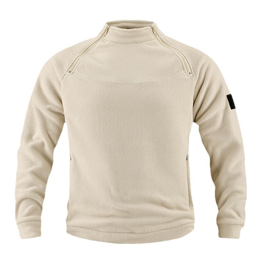 Herren taktischer Fleece-Pullover mit Schulterreißverschlüssen, Kinnschutz und Klettpanel EB