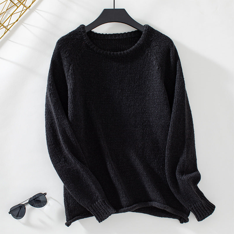 Damen gemütlicher Strickpullover mit weitem Schnitt und Rundhalsausschnitt EB