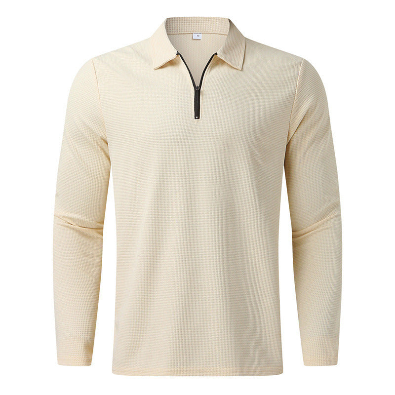 Herren Feines Waffelstrick-Halbzip-Polo mit Kentkragen & Langarm EB