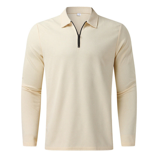 Herren Feines Waffelstrick-Halbzip-Polo mit Kentkragen & Langarm EB