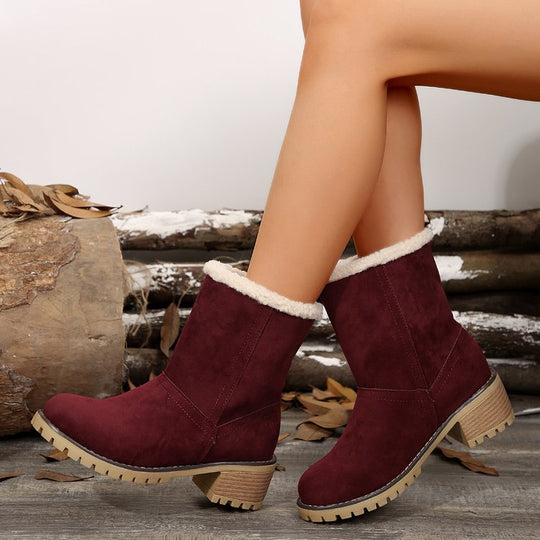 Damen warme Stiefeletten mit flauschigem Schafsfellkragen EB