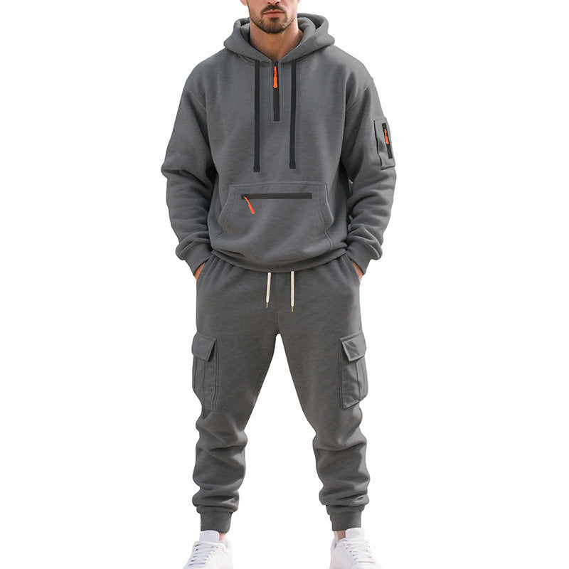 Herren Zweiteiliger Performance-Jogginganzug mit Kapuzen-Hoodie, wasserabweisenden Reißverschlüssen und Cargo-Jogger EB