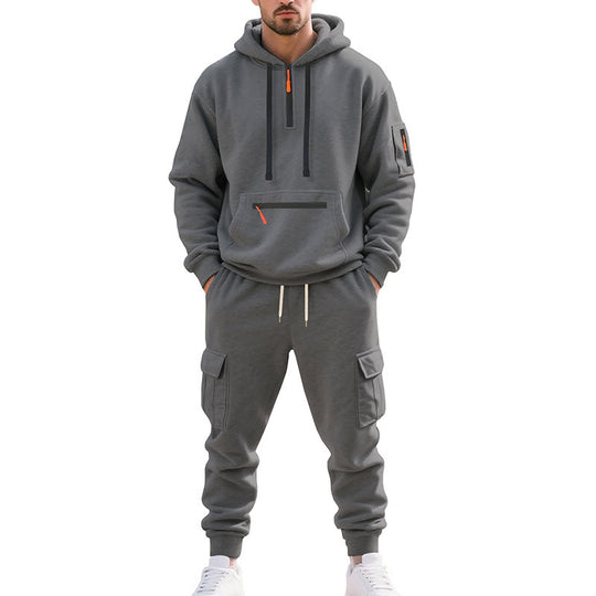 Herren Zweiteiliger Performance-Jogginganzug mit Kapuzen-Hoodie, wasserabweisenden Reißverschlüssen und Cargo-Jogger EB