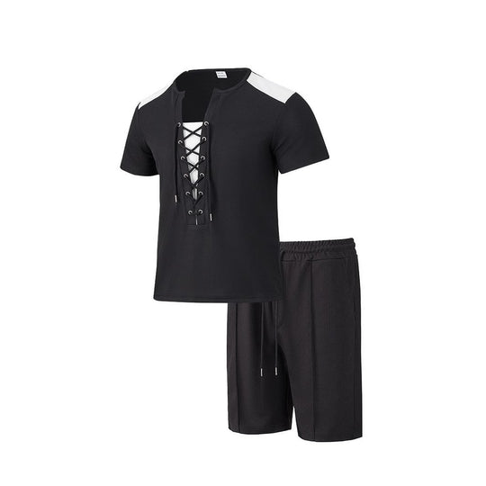 Herren Sportliches Freizeit-Set mit modernem Schnürkragen und Shorts EB