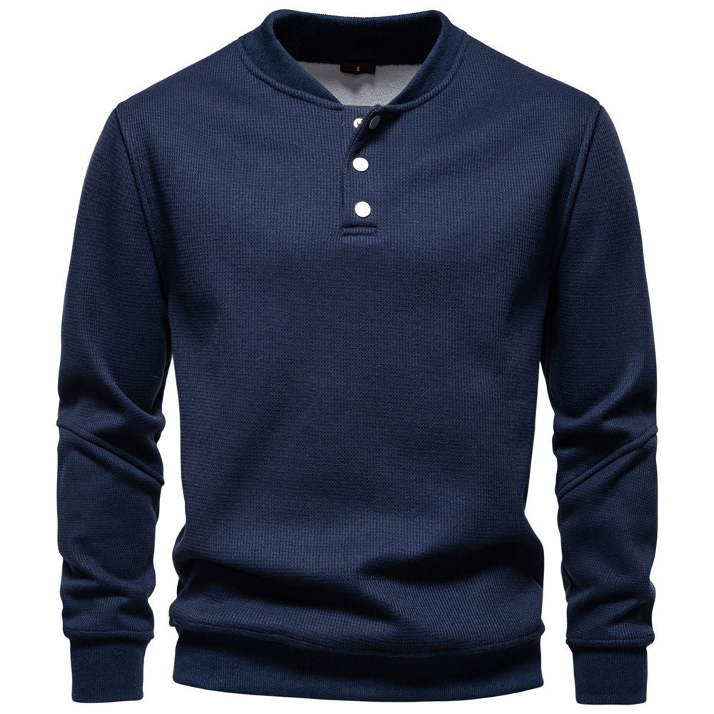 Herren nan Waffelstruktur-Henley-Pullover mit kurzem Druckknopfverschluss und Rippbündchen EB