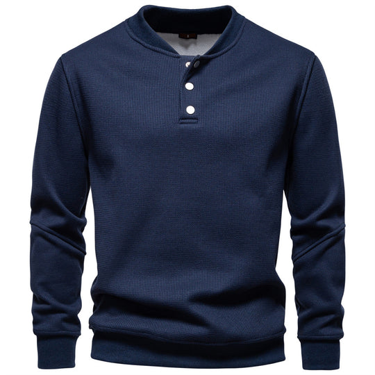 Herren nan Waffelstruktur-Henley-Pullover mit kurzem Druckknopfverschluss und Rippbündchen EB