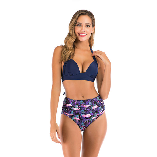 Damen Hochtaillierter Bikini mit tiefem Ausschnitt und trendigem Tiermuster EB
