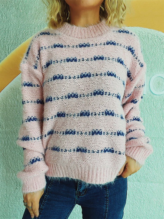 Damen Pullover mit weichem Mohair-Material und modernem Streifenmuster EB