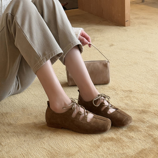 Damen Komfortable Wildleder Ballerinas mit Schnürung EB
