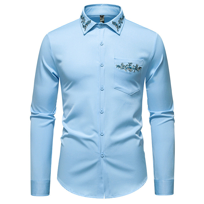 Herren Langarmhemd mit floralem Stickdesign EB