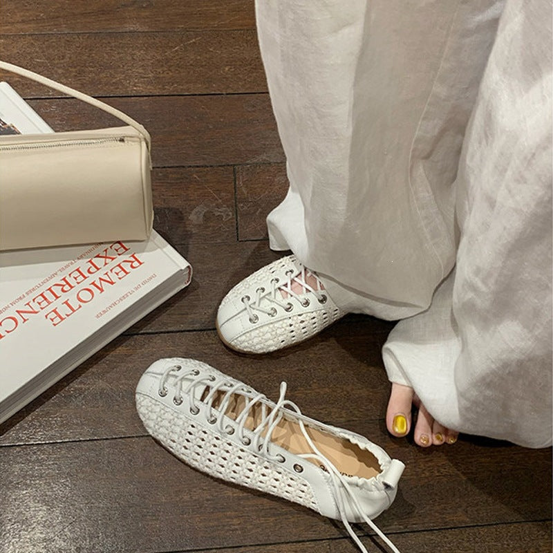 Damen Freizeit-Sneaker aus feinem Leder mit raffiniertem Geflecht EB