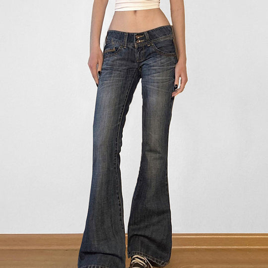 Damen Flared Jeans mit hohem Taillenbund und modischen Details EB