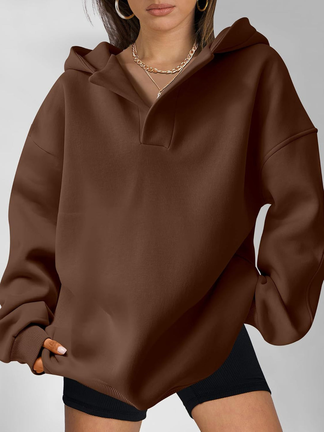 Damen Kapuzensweater mit übergroßem Schnitt und V-Ausschnitt EB