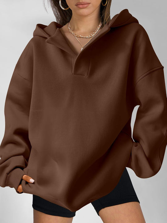 Damen Kapuzensweater mit übergroßem Schnitt und V-Ausschnitt EB