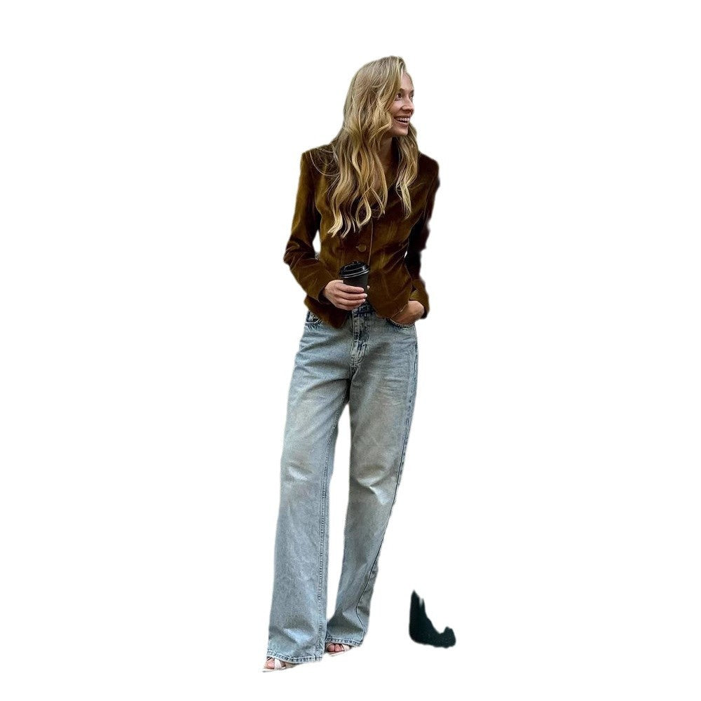 Damen elegante Blazerjacke mit doppeltem Knopfverschluss und sanften Glanzeffekten EB
