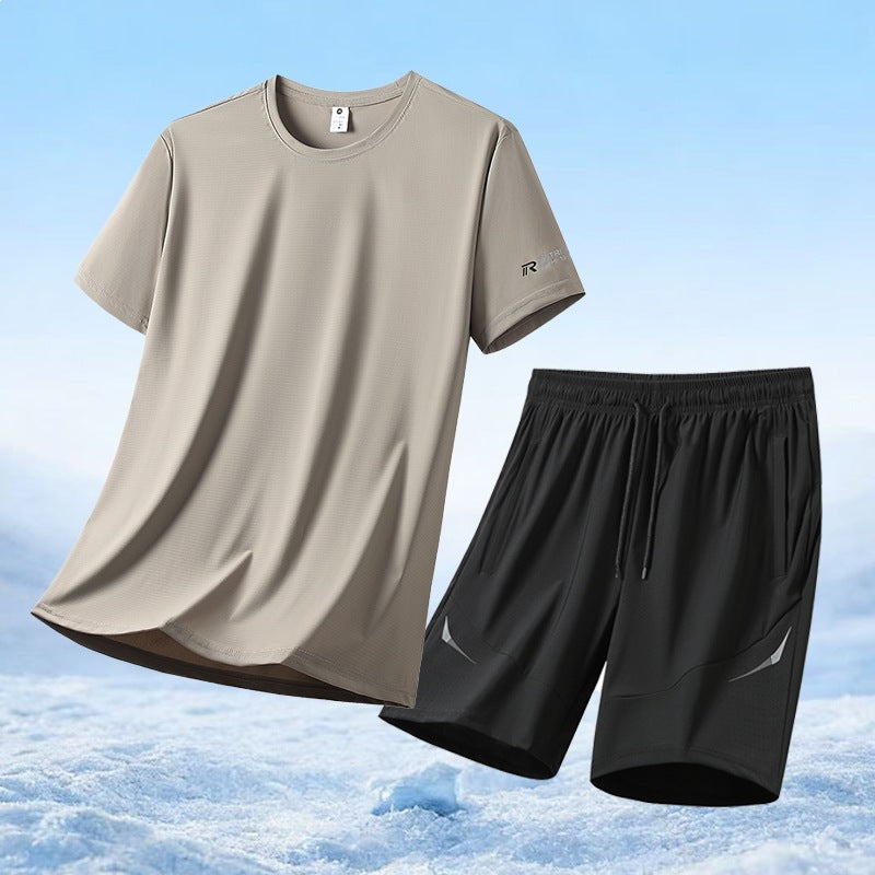 Herren nan atmungsaktives Funktionsshirt und elastische Laufshorts Sportset EB