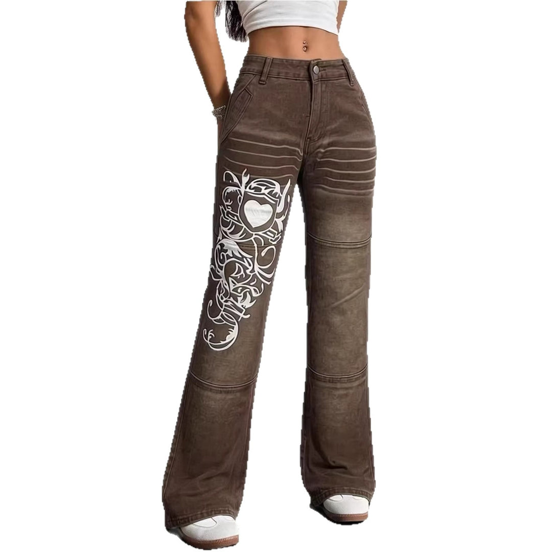 Damen weite Jeans mit kunstvollem Aufdruck EB