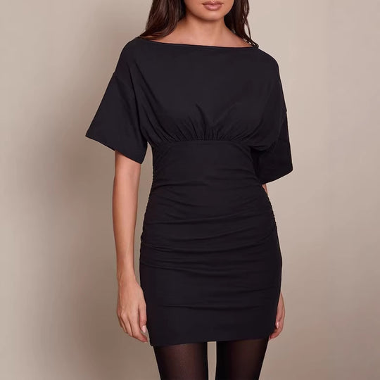 Damen figurbetontes Wickelkleid mit Raffungen und weiten Ärmeln EB
