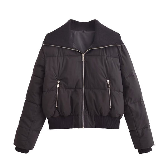 Damen modische Steppjacke mit hohem Kragen und praktischen Reißverschlusstaschen EB