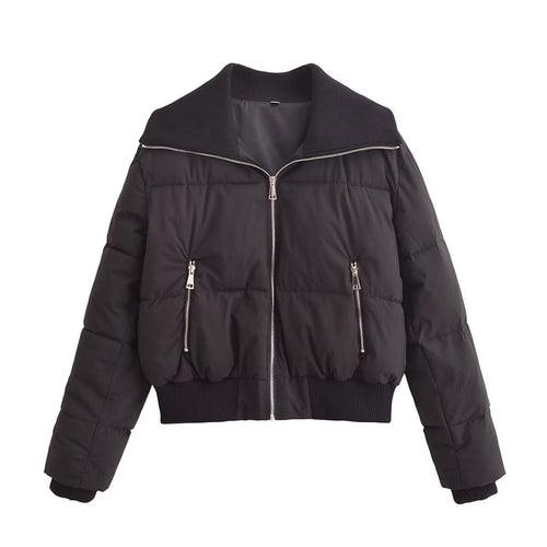 Damen modische Steppjacke mit hohem Kragen und praktischen Reißverschlusstaschen EB