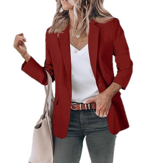Damen Leichter Stretch-Blazer mit Schalkragen, Ein-Knopf-Verschluss und dreiviertelärmeln EB
