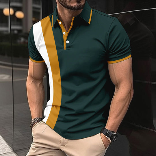 Herren kurzärmeliges Poloshirt mit modernen Farbblocks und atmungsaktivem Material EB
