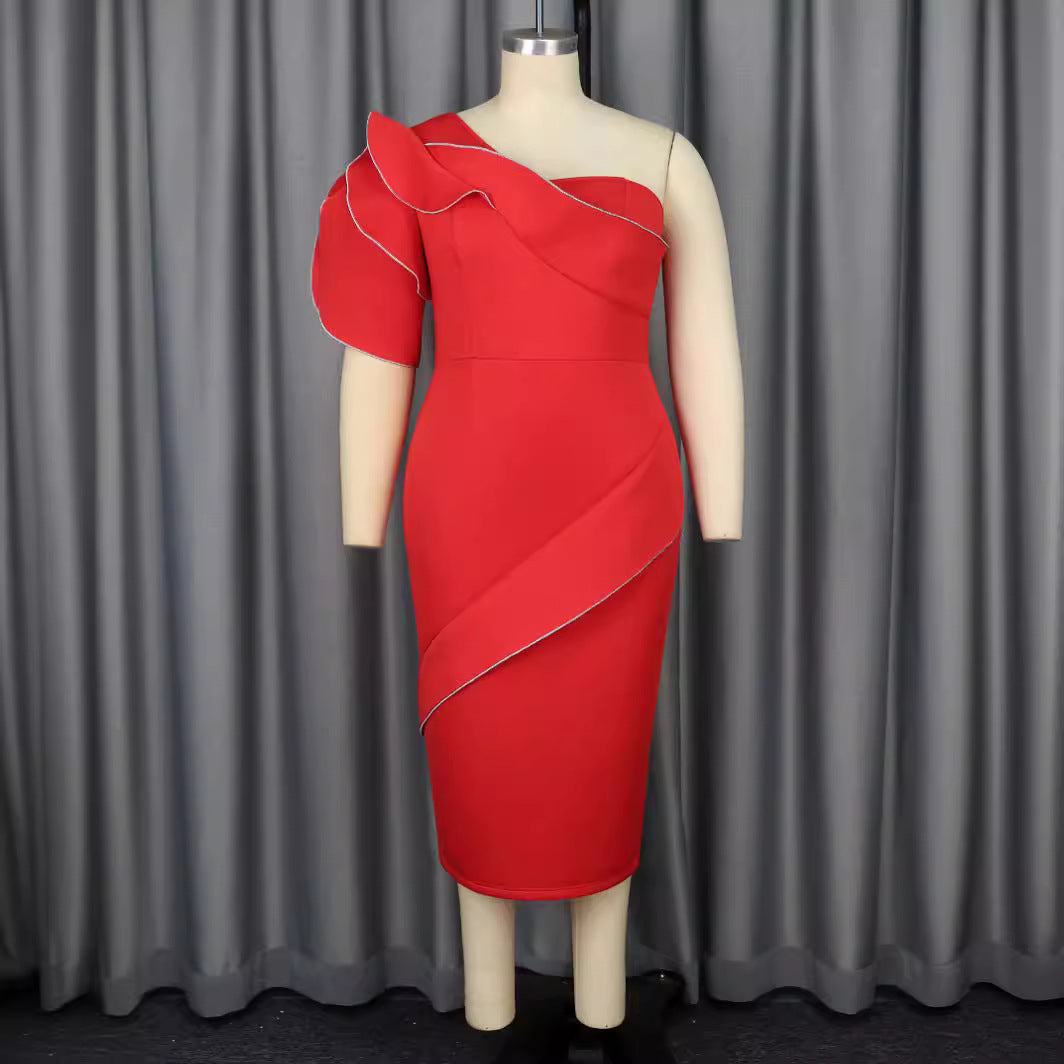 Damen figurbetontes Wickelkleid mit asymmetrischem Design und trendigem Rüschenelement EB