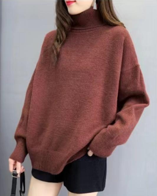 Damen Oversized Pullover mit hohem Kragen und Puffärmeln EB
