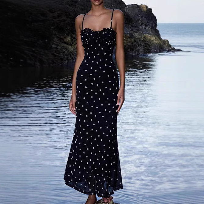 Damen Maxikleid mit Rüschen und Punkten EB
