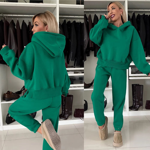 Damen lässiges Loungewear-Set mit Hoodie und Jogginghose aus weichem Fleece EB