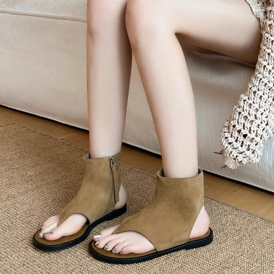 Damen modische Zehentrenner-Sandalen mit geschlossenen Fersen und seitlichem Reißverschluss EB