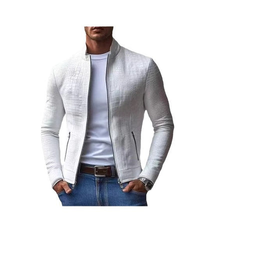 Herren elegante Kunstlederjacke mit kroko-ähnlicher Textur EB
