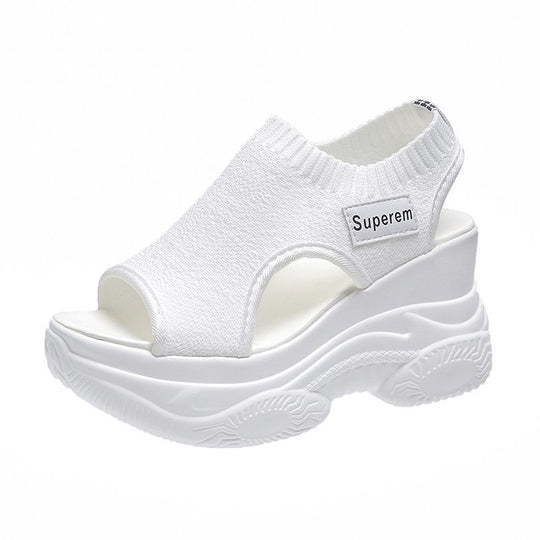 Damen Sportliche Plateau-Sandaletten mit elastischem Obermaterial und modischem Design EB